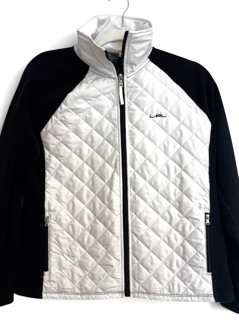 Ralph Lauren Women’s White Quilted Front Black Sleeve Puffer Jacket